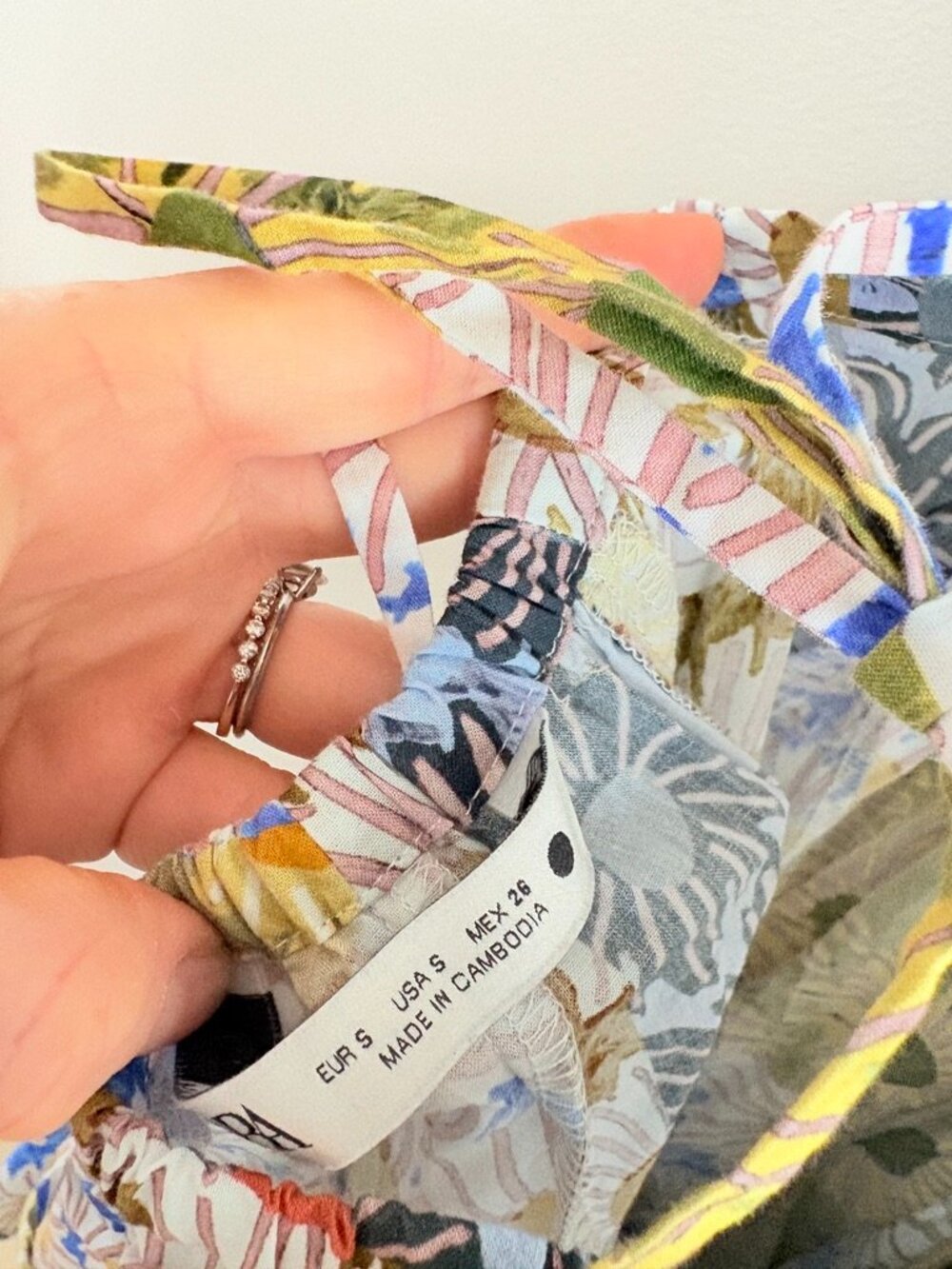 Zara Printed Floral Halter Mini Dress Cotton Blogger Yellow Blue Size Small - Picture 10 of 13